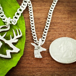 Buck and Doe Necklaces for 2, Hunting Couples Necklaces, Inside and Outside Pieces, Deer Hunting, Hand Cut Half Dollar Set image 2