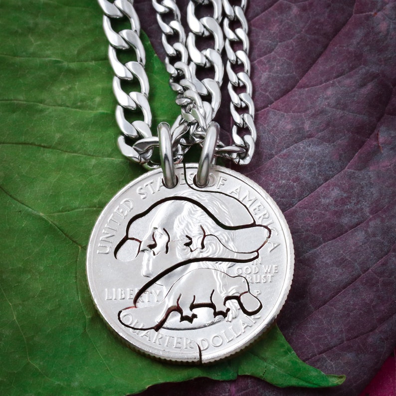 BFF Gift Platypus Best Friends Necklaces Friendship Jewelry Personalized Hand Cut Coin
