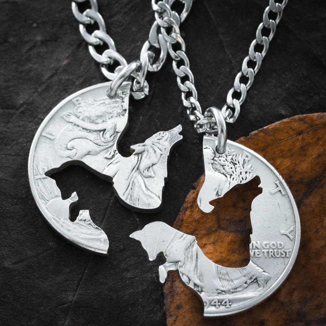 Wolf and Fox Best Friends Jewelry BFF Gifts Best Friends Forever Necklaces Interlocking Puzzle Set Made From a Hand Cut Coin Etsy Canada