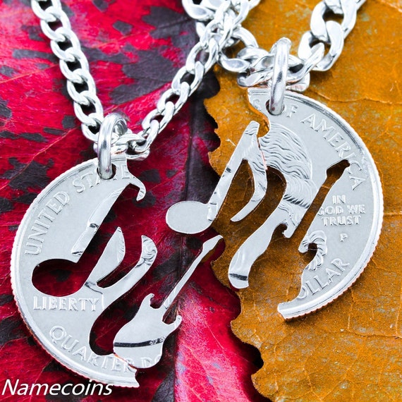 Guitar and Music Note Necklaces BFF Gifts Best Friends Forever