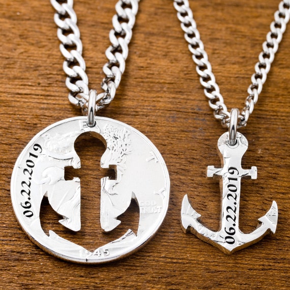 Anchor Necklaces Custom Engraved Dates Best Friends or Couples