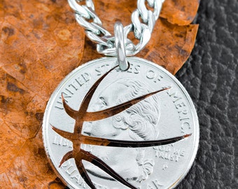 Basketball Necklace, Hand Cut Coin
