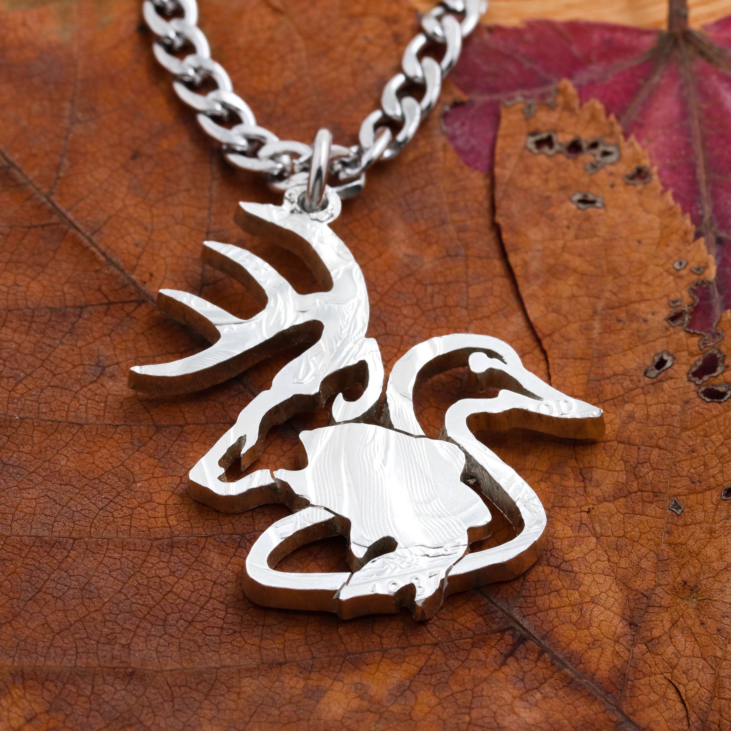 Hunting and Fishing Necklace, Buck, Duck, and Bass Fish, Hunters