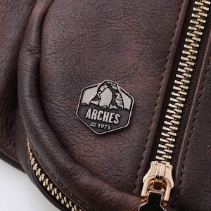 Arches National Park Pin, Engraved and Hand Cut Coin, Lapel Pin Gifts for Him and Her