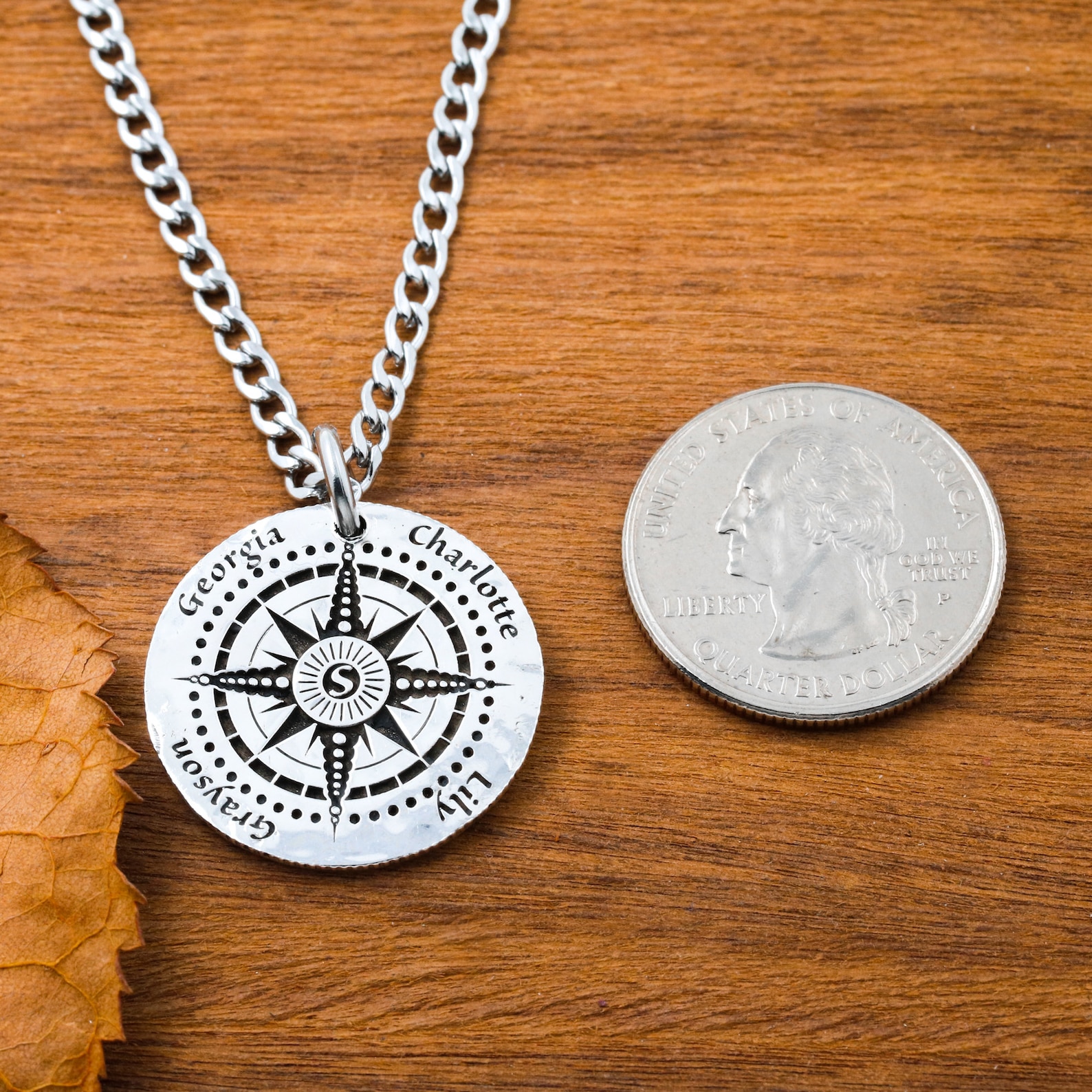 Compass Necklace with Custom Initial Names 4 Family Jewelry Etsy