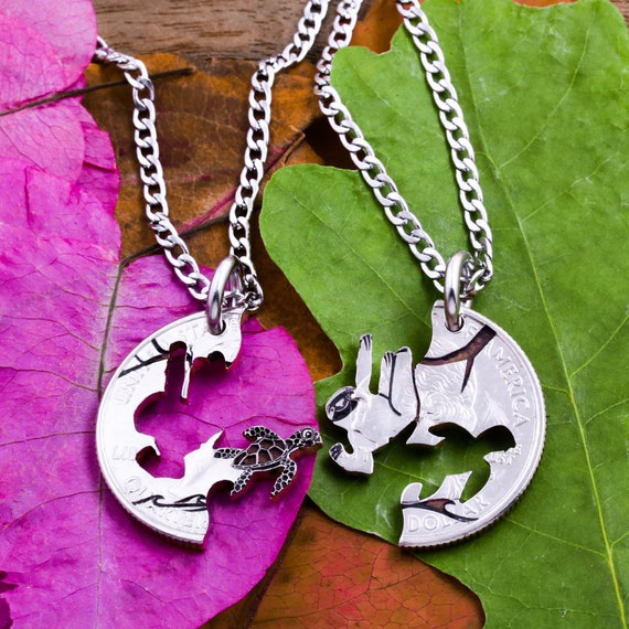 Sloth and Baby Sea Turtle Necklaces Lazy Best Friends Kids