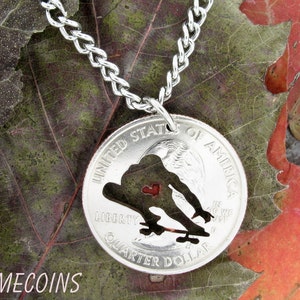 Skateboarder Necklace, Skateboarding Jewelry, Hand Cut Coin