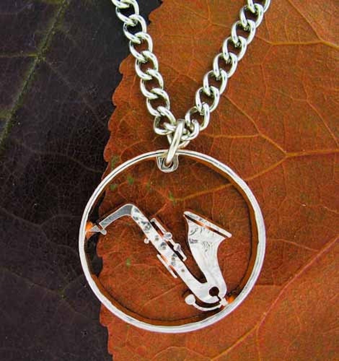 Saxophone Necklace Jazz Lover Music Gift Hand Cut Coin Etsy