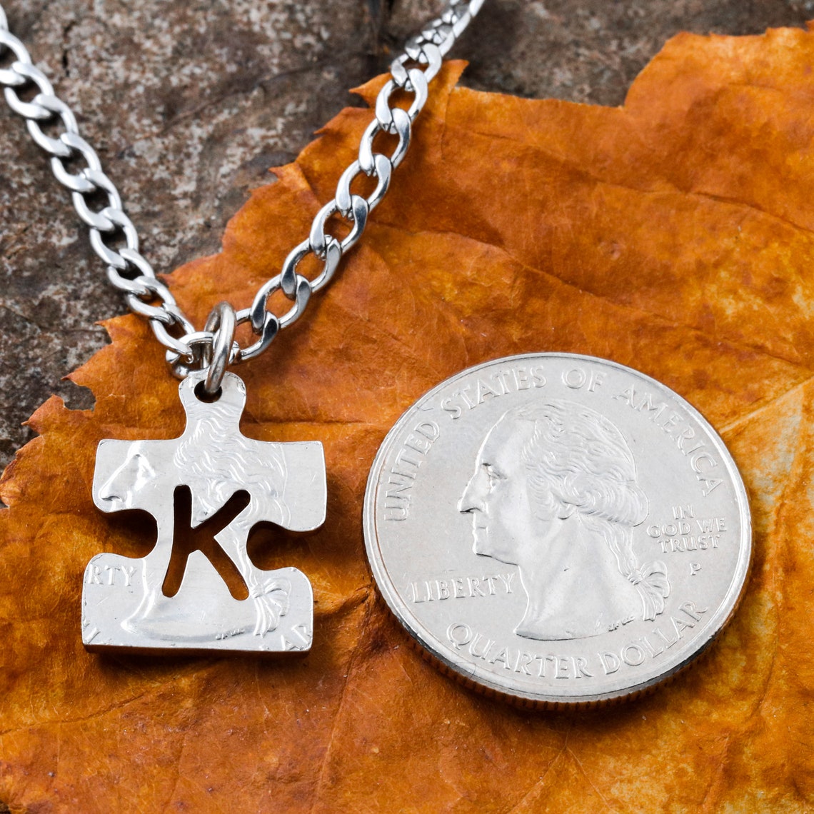 Autism Puzzle Necklace With Custom Initial Family Necklace Etsy