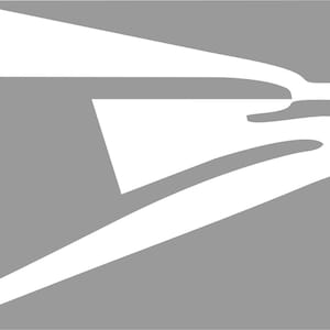 Könnte beinhalten: Eine stilisierte Grafik eines grauen und weißen Adlers mit ausgebreiteten Flügeln. Der Adler blickt nach rechts.