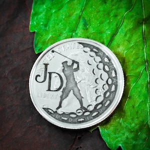 Golf Ball Marker Coin With Initials Engraved, Etched Quarter