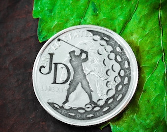 Golf Ball Marker Coin With Initials Engraved, Etched Quarter