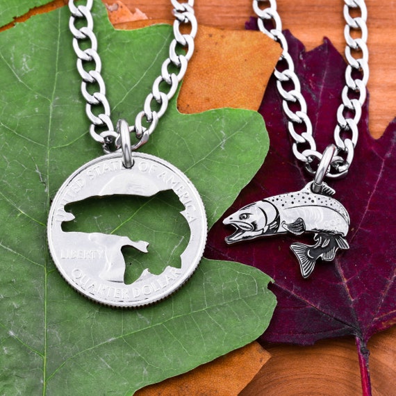 Engraved Trout Fish, Inside Outside Necklaces, Fishing Jewelry