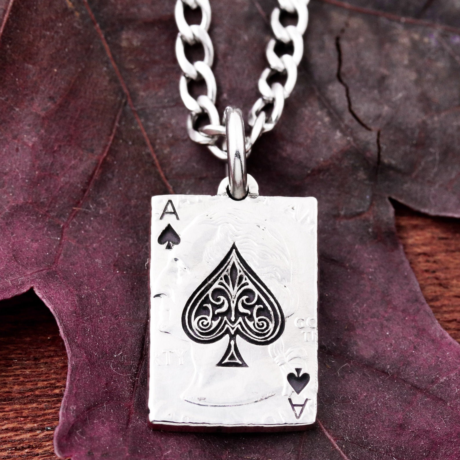 Ace of Spades Playing Card Necklace Engraved Spade Design Etsy