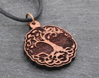 Engraved Wooden Tree Necklace, Wood Jewelry, Gifts for Him or Her, Nature Crafted, Hand Sealed, Customizable