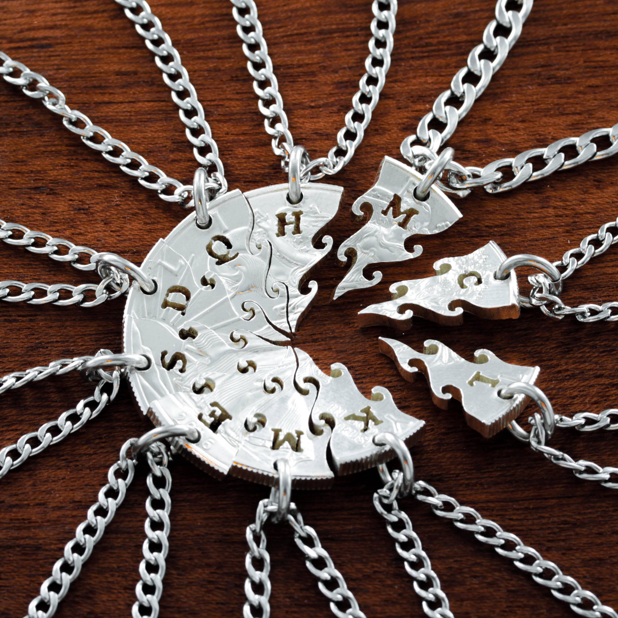 10 Puzzle Piece Silver Necklaces Wedding Party Gifts Bespoke