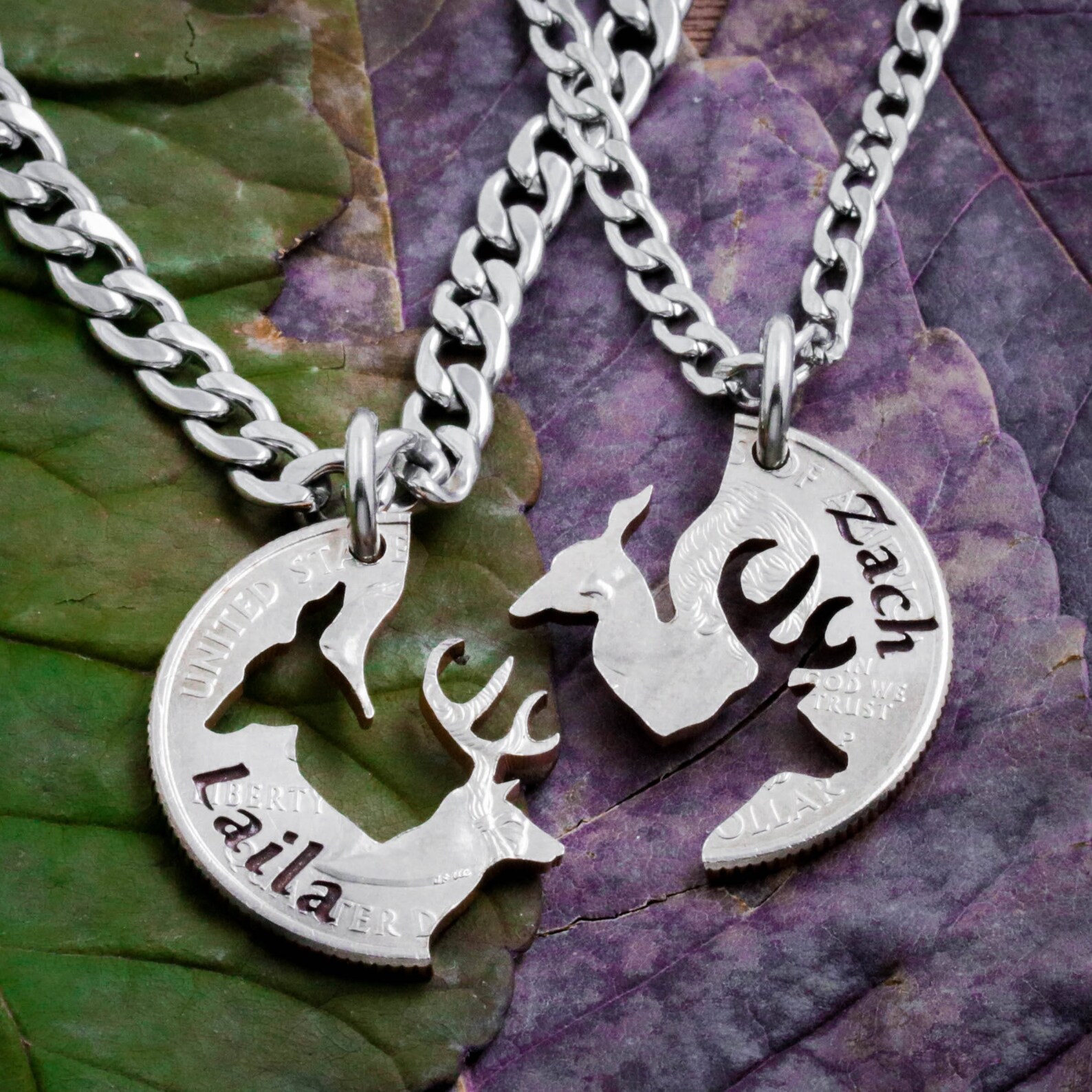 Buck and Doe Couples Necklace With Custom Engraved Names Hand Etsy