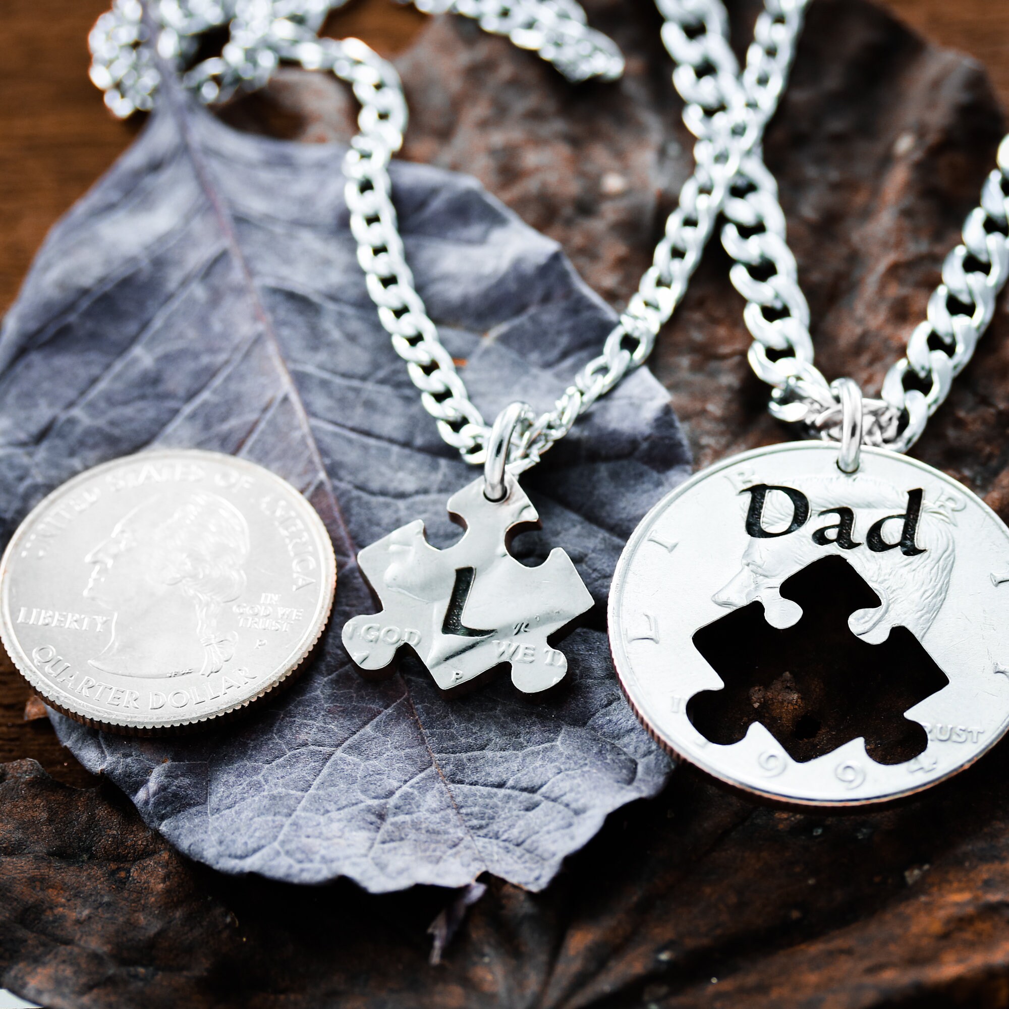 Dad and Child Puzzle Necklaces: Engraved Initial Coin Jewelry - Etsy