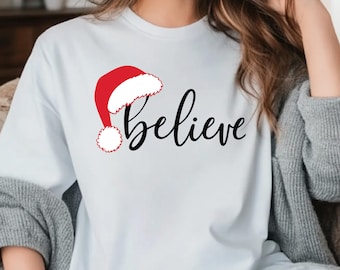 Believe Christmas Shirt, Holiday Santa Tee