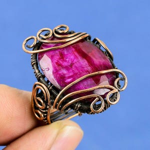 Faceted Kashmir Ruby Ring Copper Wire Wrapped Ring Adjustable Ring Handmade Gemstone Ring Amazing Copper Jewelry Designer Ring Gift For Him