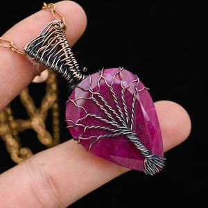 Tree Of Life Pendant / Faceted Red Ruby Gemstone Copper Wire Wrap Pendant Jewelry / Oxidize Polish Pendant / Gift For Lover Pendant