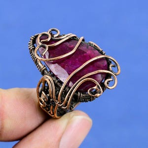 Red Ruby Copper Ring, Handmade Ruby Statement Ring, Red Gemstone Wire Wrapped Ring, Boho Artisan Jewelry, July Birthstone Ring, Gift for Her
