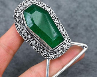 Fibbia per cintura con smeraldo, argento sterling 925, smeraldo a forma di bara, argento ossidato con filigrana, fibbia per cintura in stile western, fibbia realizzata a mano, regalo per lui