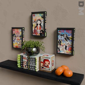 Cadre Manga Mural Lot de 3 – Noir Haki – Anime Wall Decor – Manga Wall Frame – Otaku Room Decor – Anime Gift – Manga Display