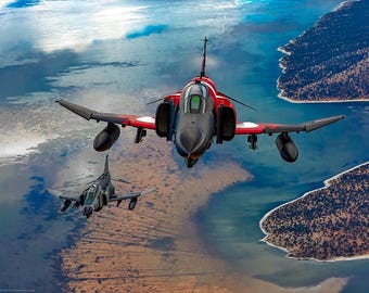 Samolot wojskowy F-4E Phantom, plakat ze zdjęciem powietrze-powietrze