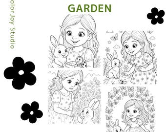 Antonia y el Jardín Mágico - Libro para colorear / 52 páginas + Bonus / Imprimible para niños / Animales, mariposas, flores