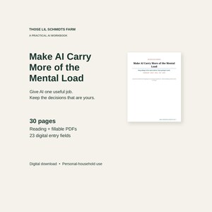AI Mental Load Workbook, 30 Page Printable and Fillable PDF, Personal AI Workflow Guide