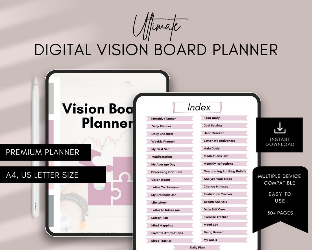 Digital Vision Board Planner Printable | Vision Board Workbook ...