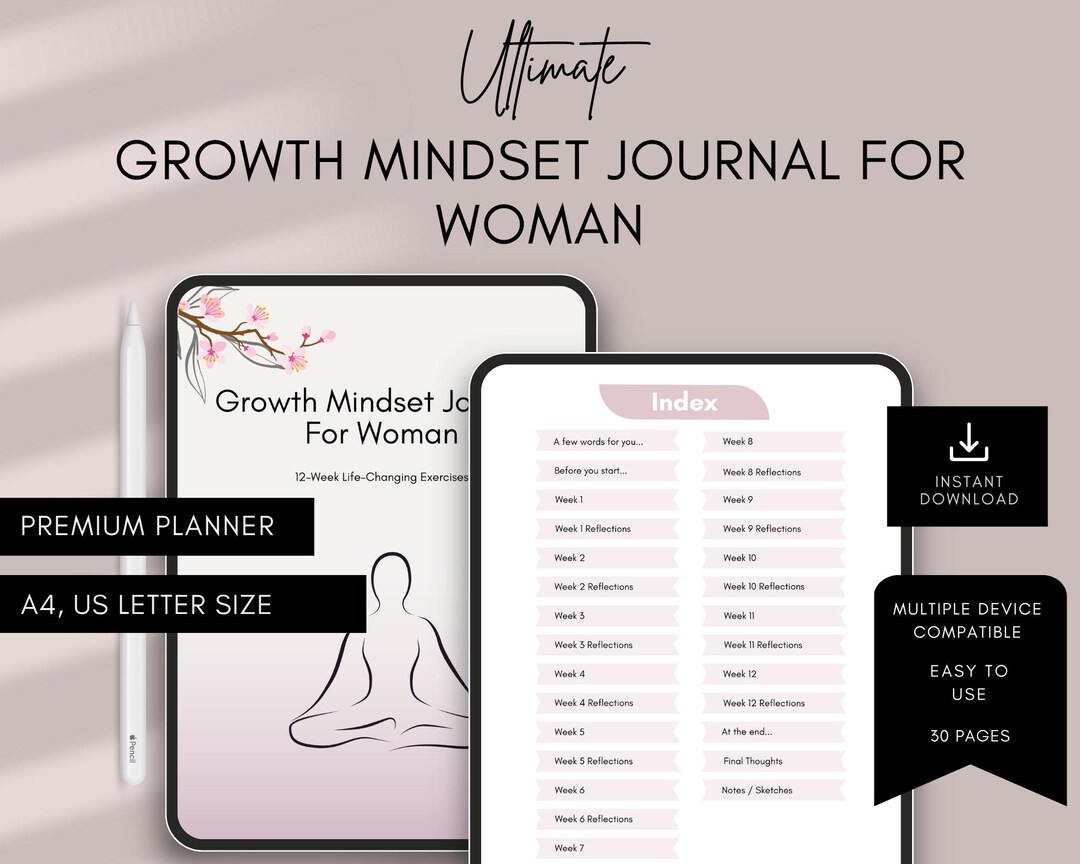 12 Week Growth Mindset Journal Printable | Personal Development Journal ...