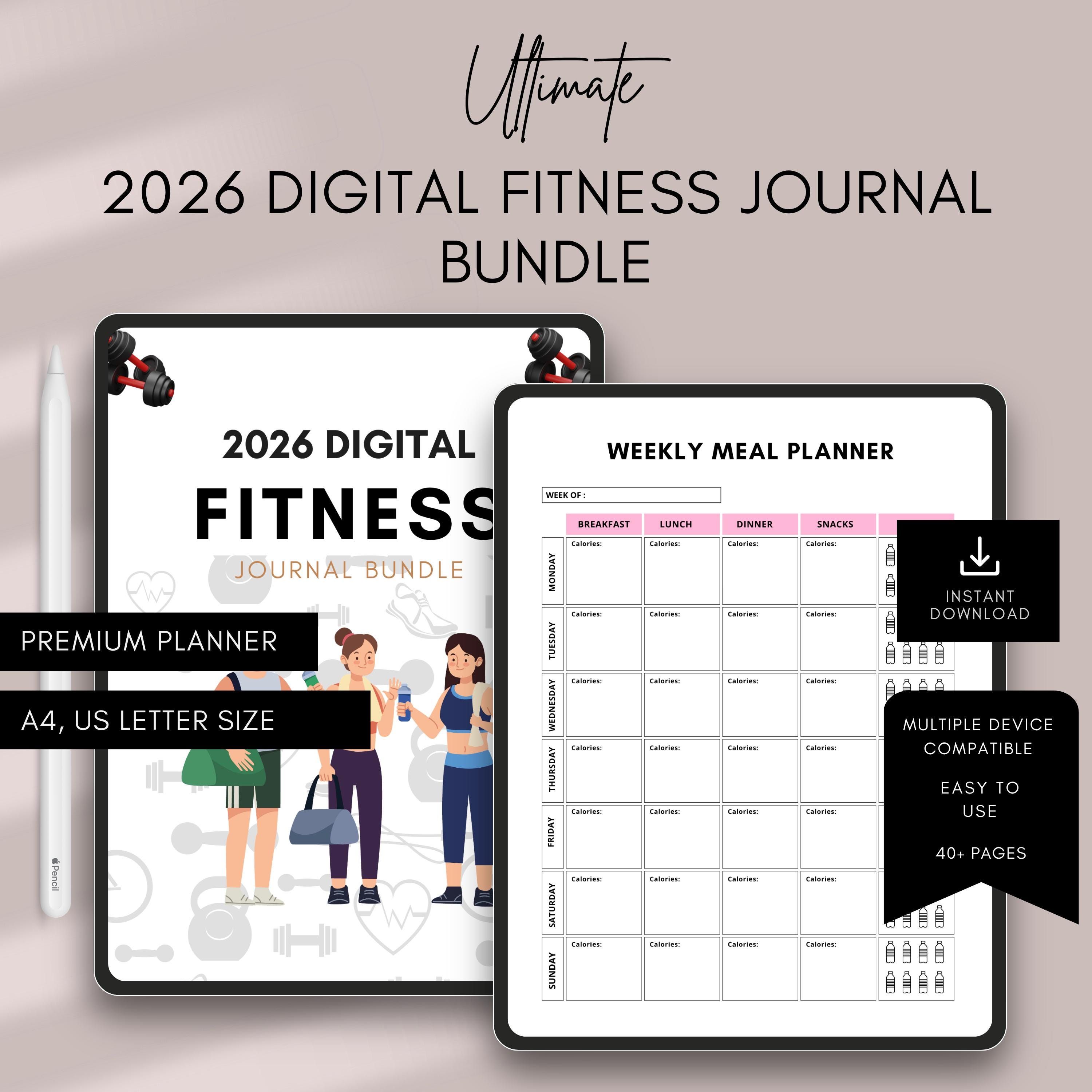 2026 Digital Fitness Journal Bundle Workout Planner Weight Loss Tracker Fitness Planner Meal Planner Health Tracker Gym Planner