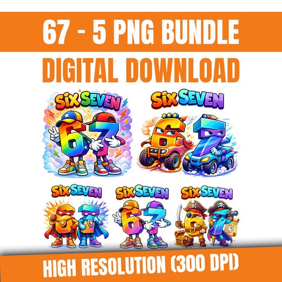 67 Meme PNG Bundle | Six Seven Sublimation Designs (Digital Download)
