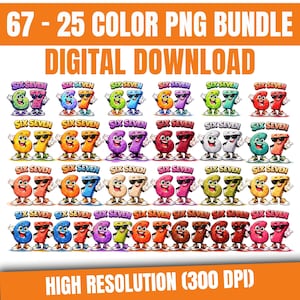 Six Seven Clipart Bundle | 25 Colors, Cartoon Numbers (Digital Download)