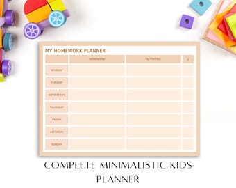 Minimalistic Kids Planner: Canva Editable - Home, School, Chore Charts (Digital + Printable)