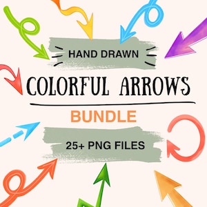 Paquete PNG de flechas arcoíris coloridas / Imágenes prediseñadas de flechas dibujadas a mano, pegatinas para bullet journal, agenda, Procreate Elements, descarga instantánea