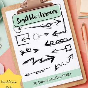 Scribble Arrow PNG Bundle | Hand Drawn Arrows Clipart, Bullet Journal, Planner Stickers, Procreate Elements, Instant Download