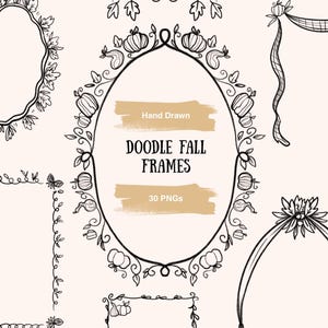 Höst Doodle Ram PNG Bundle, 30 Höstramar Clipart, Thanksgiving Kantlinjer, Höstblommor Ramar, Pumpa Ram PNG, Kommersiellt Bruk