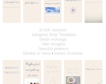 30 plantillas de historias de Instagram con estética suave / Historias de Instagram editables en Canva / Diseño minimalista en beige neutro / Descarga instantánea