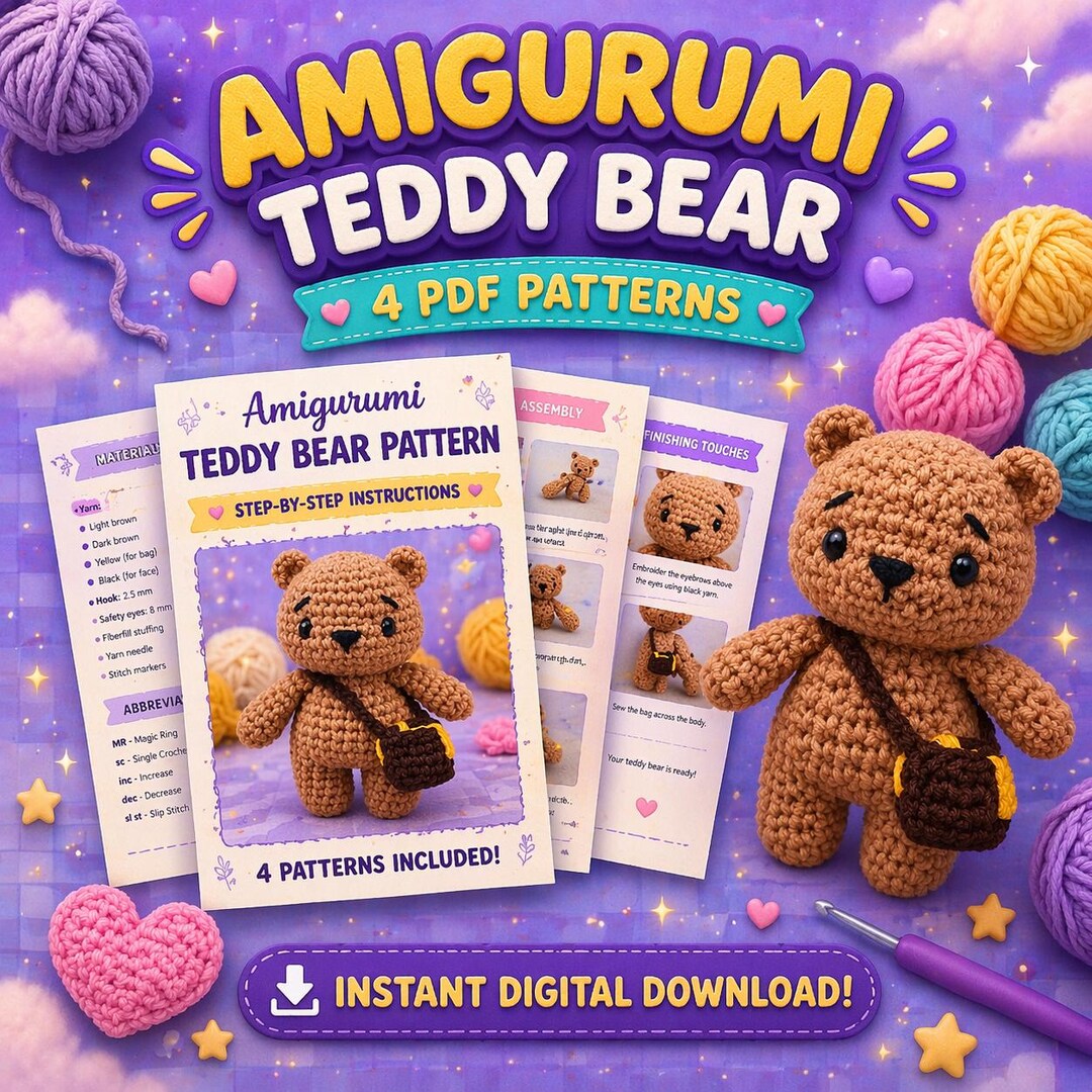 Amigurumi Teddy Bear Crochet Pattern Bundle | 4 PDF Patterns (instant ...