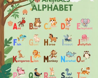 Tiere Alphabet Poster - Kinderzimmer Dekor - druckbare lernliche Wandkunst