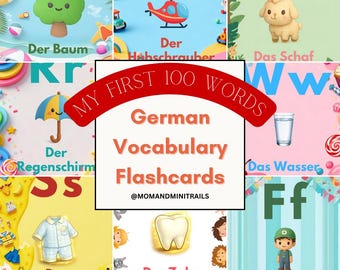 Deutsch Vokabelkarten - Meine ersten 100 Wörter, Frühlernen (Digitaler Download A4 PDF)