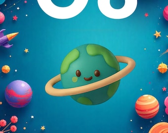 Tarjetas didácticas del alfabeto espacial de la A a la Z / Tarjetas imprimibles para aprender el ABC / Recurso educativo para niños