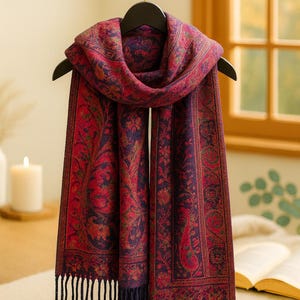 Cashmere Scarf for Women – Winter Scarf | Paisley Shawl Wrap | Elegant Pashmina Stole | Boho Floral Gift for Her