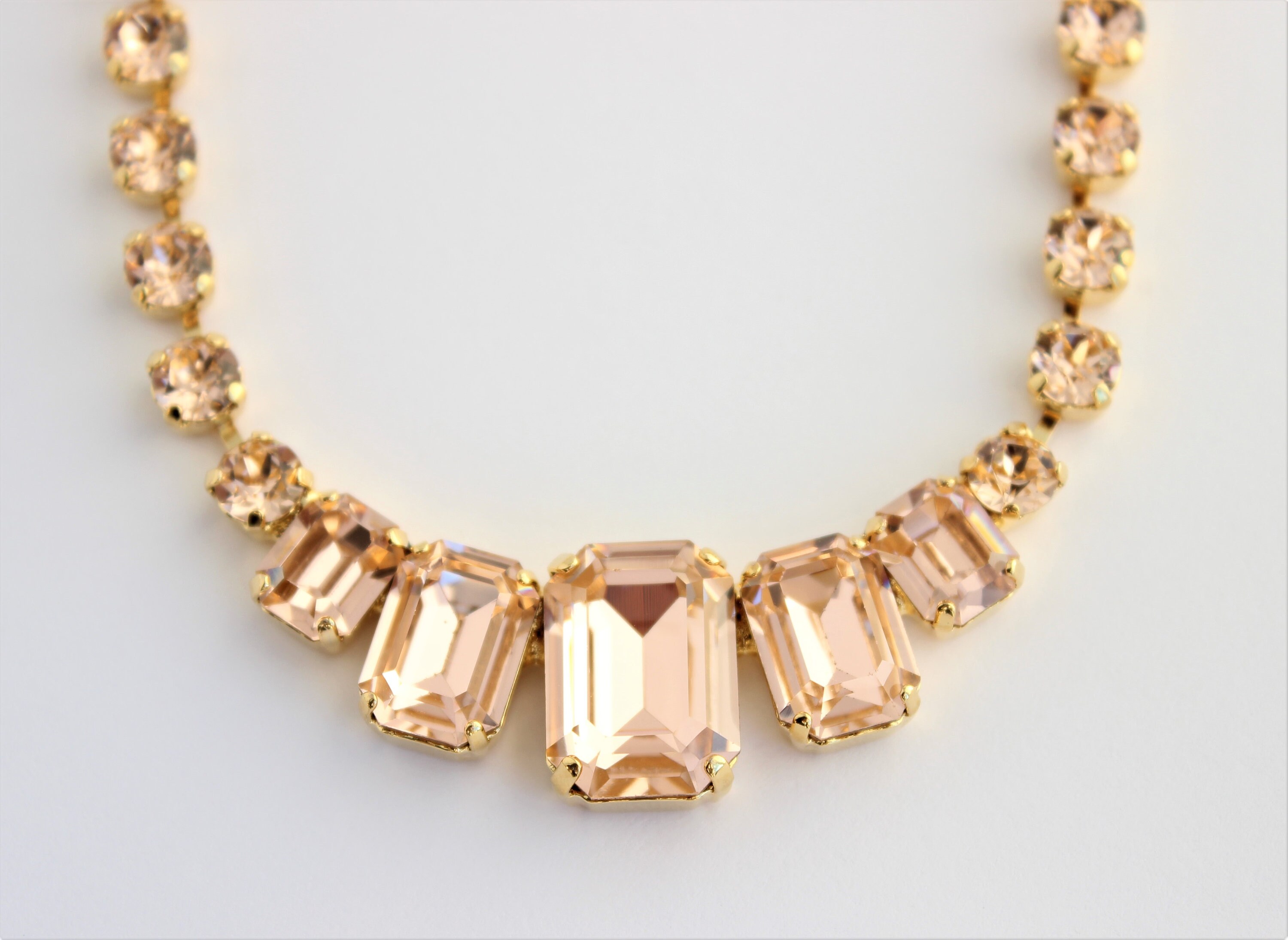 Light Peach necklace Peach octagon necklace Peach Swarovski | Etsy