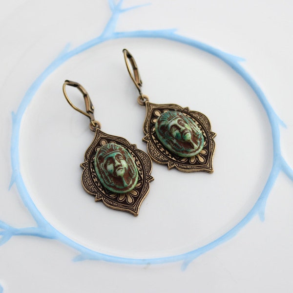 Vintage style Egyptian cameo drop earring egyptian earring cameo earring  EC01