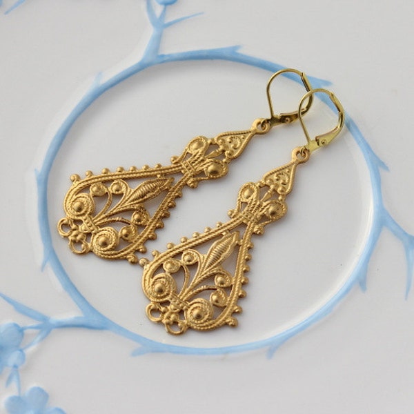 Large Ornate Brass earrings Large earrings, large earring, filigree earrings,  Brass earrings,  big earrings, long earrings - RB01