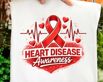 In February We Wear Red PNG, CHD Heart Ribbon PNG, congenital heart awareness february png heart ribbon clipart (Digital Download)